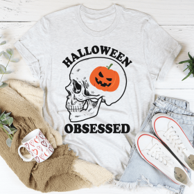 Halloween Obsessed T-Shirt (Color: Ash, size: S)