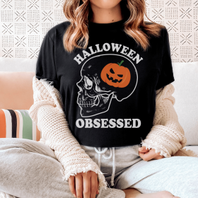 Halloween Obsessed T-Shirt (Color: Black Heather, size: XL)