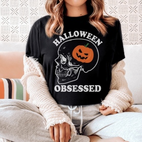 Halloween Obsessed T-Shirt (Color: Black Heather, size: 2XL)