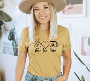 Peace Love Coffee T-shirt, Love Coffee Shirt, Coffee Gift, Birthday Tee, Summer Top, Women's Shirts, Hippie Gift, Vegan T-shirt, Mom Tee (size: 2XL)