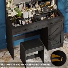 43.3"Makeup Vanity Table, Makeup Table with Large Mirror and LED Light Strip, Brightness Adjustable, Dressing Table Desk with 3 Drawers, Vanity Desk f (Color: as picture)