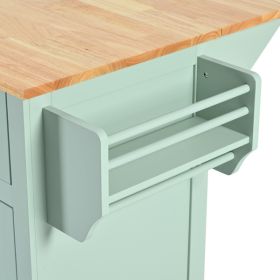 Kitchen Cart with Rubber wood Drop-Leaf Countertop ,Cabinet door internal storage racks,Kitchen Island on 5 Wheels with Storage Cabinet and 3 Drawers (Color: as picture)