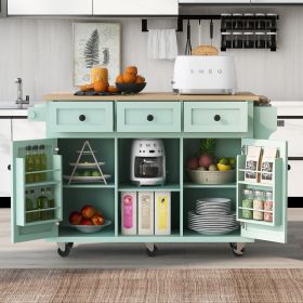 Kitchen Cart with Rubber wood Drop-Leaf Countertop ,Cabinet door internal storage racks,Kitchen Island on 5 Wheels with Storage Cabinet and 3 Drawers (Color: as Pic)