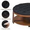 Modern Large Round Ottoman Coffee Table 2-Tier Oversized Button Tufted Ottoman with Wood Shelf Storage Upholstered Coffee Table for Living Room Footre