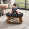 Modern Large Round Ottoman Coffee Table 2-Tier Oversized Button Tufted Ottoman with Wood Shelf Storage Upholstered Coffee Table for Living Room Footre