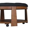 Modern Large Round Ottoman Coffee Table 2-Tier Oversized Button Tufted Ottoman with Wood Shelf Storage Upholstered Coffee Table for Living Room Footre