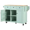 Kitchen Cart with Rubber wood Drop-Leaf Countertop ,Cabinet door internal storage racks,Kitchen Island on 5 Wheels with Storage Cabinet and 3 Drawers