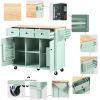 Kitchen Cart with Rubber wood Drop-Leaf Countertop ,Cabinet door internal storage racks,Kitchen Island on 5 Wheels with Storage Cabinet and 3 Drawers