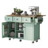 Kitchen Cart with Rubber wood Drop-Leaf Countertop ,Cabinet door internal storage racks,Kitchen Island on 5 Wheels with Storage Cabinet and 3 Drawers