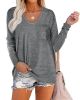 Feiersi Womens Tops Loose Long Sleeve Tshirts Casual Crew Neck Blouse with Pocket