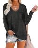 Feiersi Womens Tops Loose Long Sleeve Tshirts Casual Crew Neck Blouse with Pocket