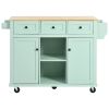 Kitchen Cart with Rubber wood Drop-Leaf Countertop ,Cabinet door internal storage racks,Kitchen Island on 5 Wheels with Storage Cabinet and 3 Drawers