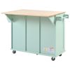 Kitchen Cart with Rubber wood Drop-Leaf Countertop ,Cabinet door internal storage racks,Kitchen Island on 5 Wheels with Storage Cabinet and 3 Drawers