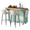 Kitchen Cart with Rubber wood Drop-Leaf Countertop ,Cabinet door internal storage racks,Kitchen Island on 5 Wheels with Storage Cabinet and 3 Drawers