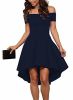 Womens Off The Shoulder Short Sleeve High Low Cocktail Skater Dress