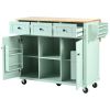 Kitchen Cart with Rubber wood Drop-Leaf Countertop ,Cabinet door internal storage racks,Kitchen Island on 5 Wheels with Storage Cabinet and 3 Drawers