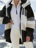 Color Block Fuzzy Fall & Winter Jacket, Casual Zip Up Hooded Long Sleeve Outerwear, Women's Clothing