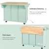 Kitchen Cart with Rubber wood Drop-Leaf Countertop ,Cabinet door internal storage racks,Kitchen Island on 5 Wheels with Storage Cabinet and 3 Drawers