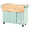 Kitchen Cart with Rubber wood Drop-Leaf Countertop ,Cabinet door internal storage racks,Kitchen Island on 5 Wheels with Storage Cabinet and 3 Drawers