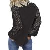 Women's Long Sleeve Tops Lace Casual Loose Blouses T Shirts