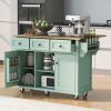 Kitchen Cart with Rubber wood Drop-Leaf Countertop ,Cabinet door internal storage racks,Kitchen Island on 5 Wheels with Storage Cabinet and 3 Drawers