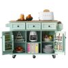 Kitchen Cart with Rubber wood Drop-Leaf Countertop ,Cabinet door internal storage racks,Kitchen Island on 5 Wheels with Storage Cabinet and 3 Drawers