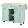 Kitchen Cart with Rubber wood Drop-Leaf Countertop ,Cabinet door internal storage racks,Kitchen Island on 5 Wheels with Storage Cabinet and 3 Drawers